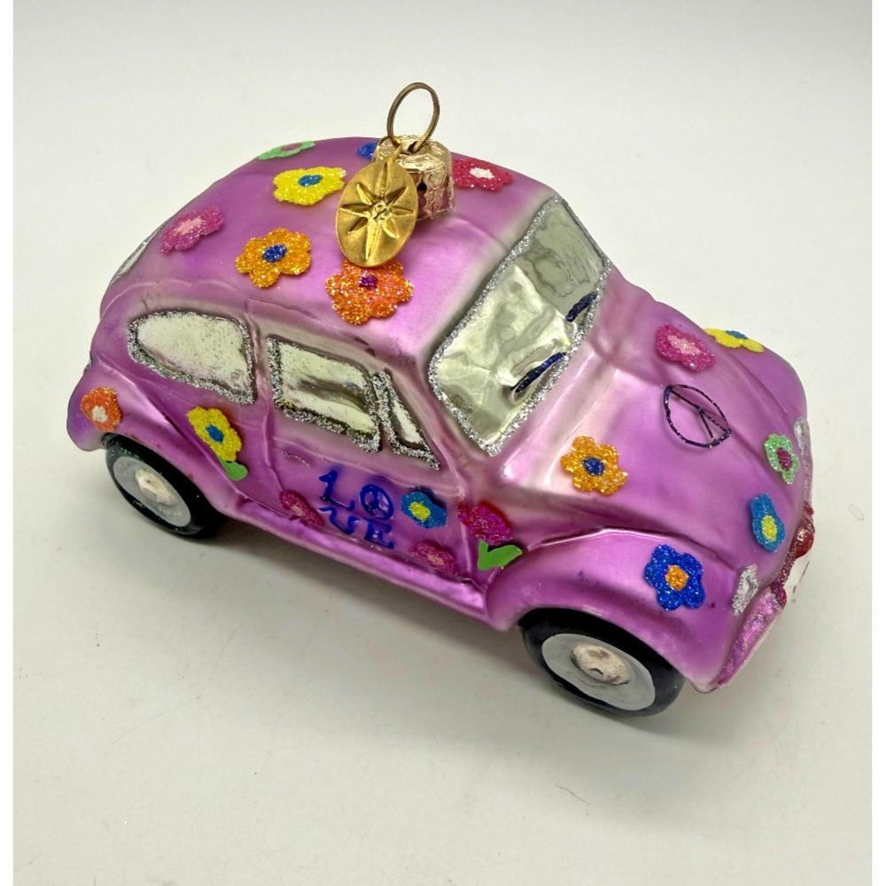 2000 Christopher Radko Volkswagen Pink Glass Love‎ Bug Christmas Ornament